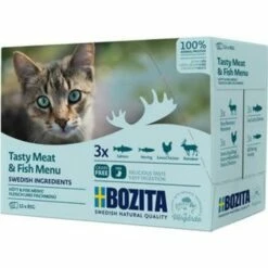Bozita Bozita Feline Pouch Multipack - Tasty Meat En Fish Menu - 12x85 Gram - Chunks In Sauce