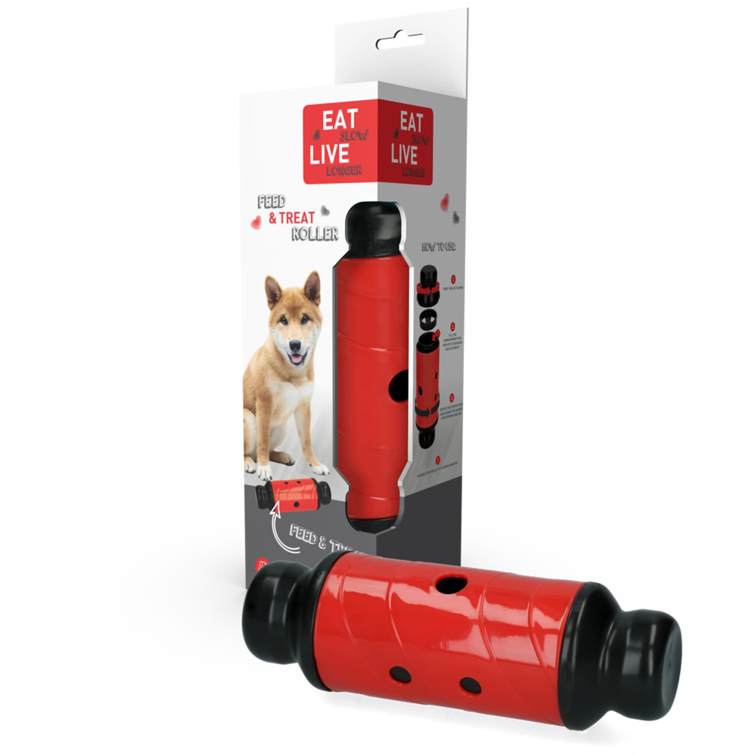 Eat Slow Live Longer Feed And Treat Roller - Rood - L - 23 X ø 8 Cm 4 Eat Slow Live Longer Feed And Treat Roller - Rood - L - 23 X ø 8 Cm - Afbeelding 2